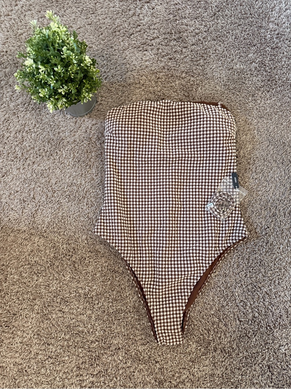 NWT Abercrombie & Fitch Brown Gingham One-Piece Swimsuit